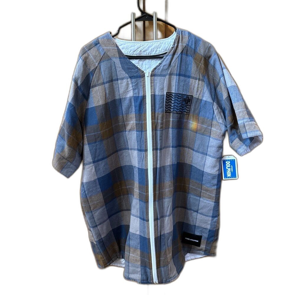 Pink Dolphin Plaid Reversible Zip Jacket New Short Sleeve White Quilted Logo